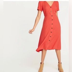 Orange-red Linen midi button down dress XS